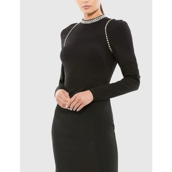 Ieena for Mac Duggal Black Raglan Long Sleeve High Neck Gown - Size 6 - NWT - Picture 3 of 6